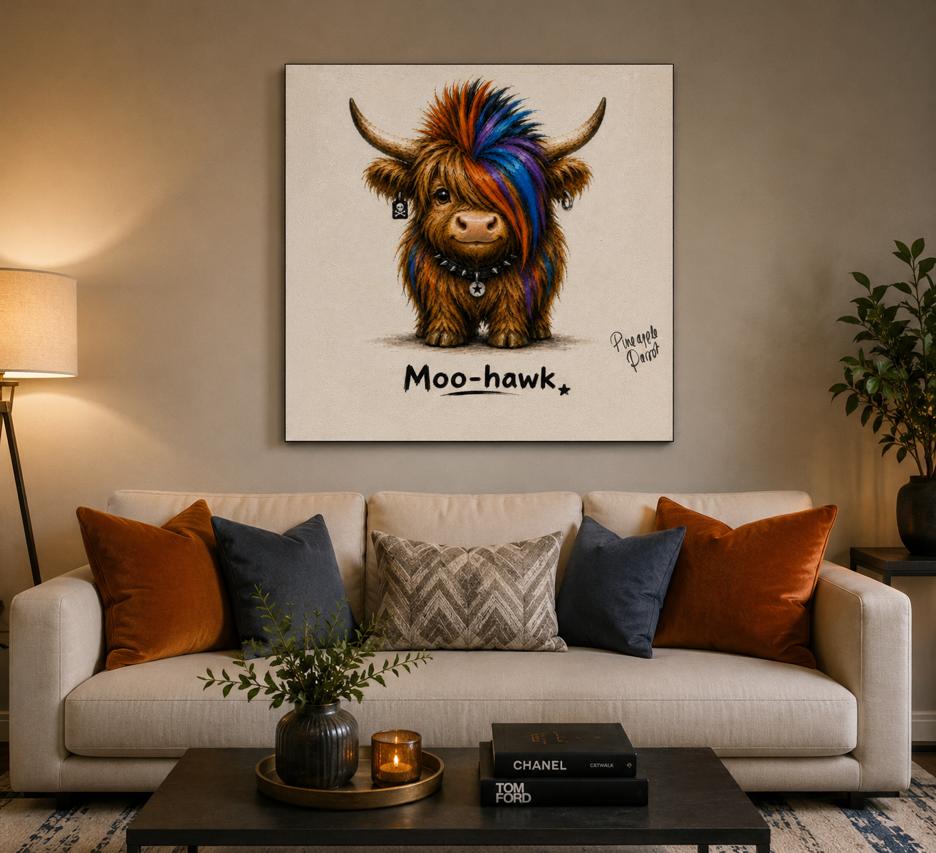 "Moo-Hawk" - Square Canvas Print (Various Sizes Available)