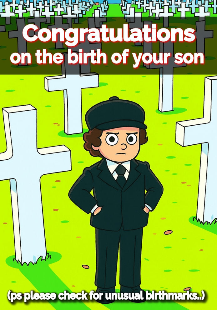 Congratulations on the Birth of Your Son - Funny/Humorous Damien/The Omen Cartoon Themed A5 New Baby Card