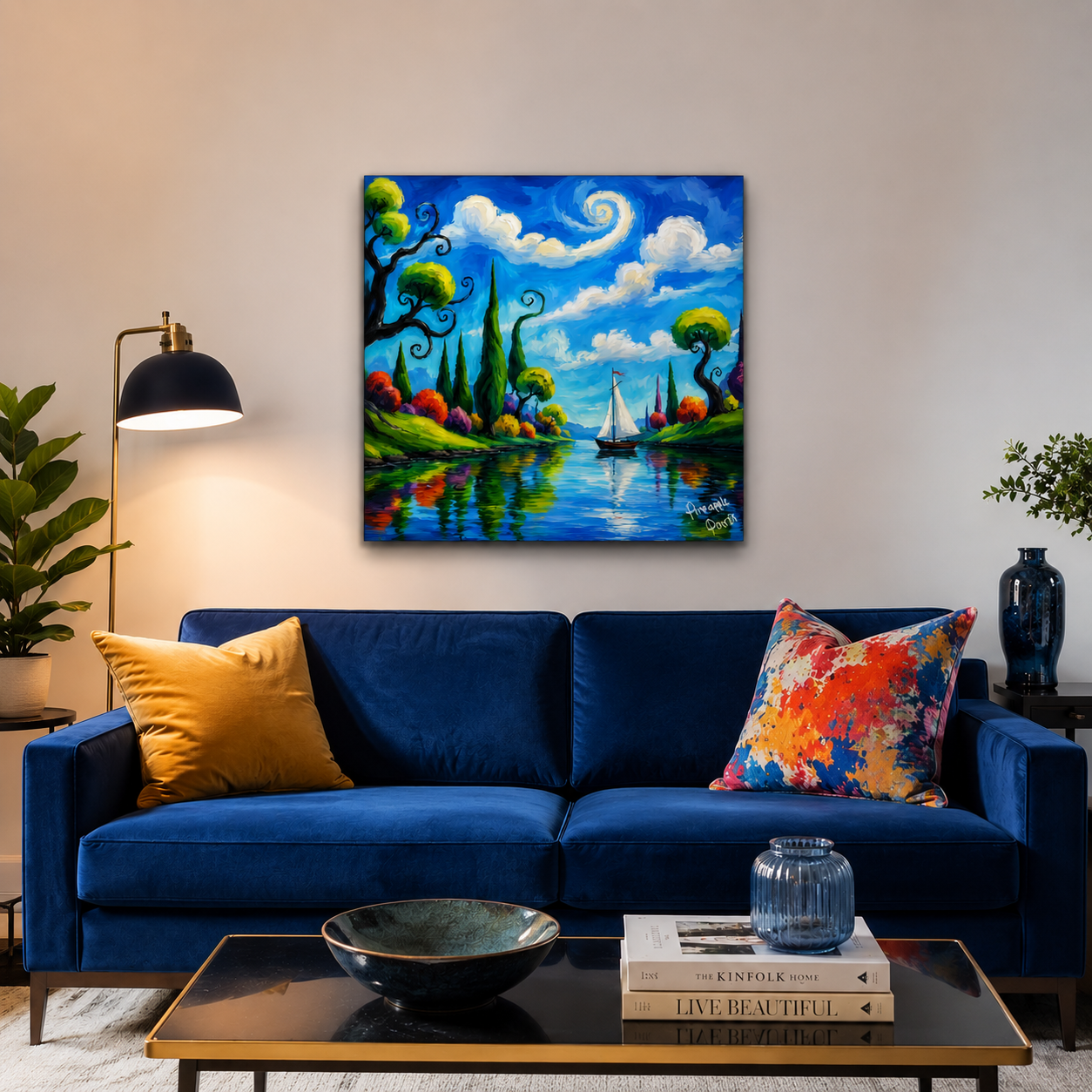 "On The Lake" - Square Canvas Print (Various Sizes Available)