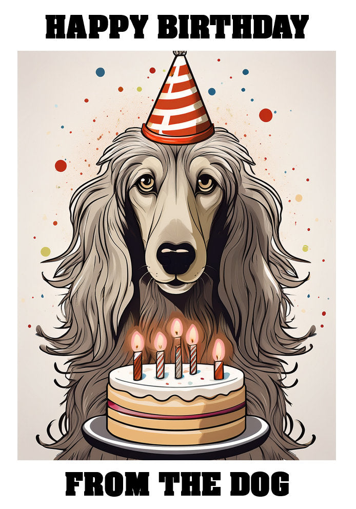 Happy Birthday From The Dog - Afghan Hound - Adorable Cute Cartoon Pet Themed A5 Birthday Card