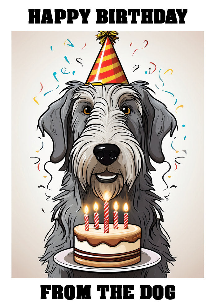 Happy Birthday From The Dog - Irish Wolfhound - Adorable Cute Cartoon Pet Themed A5 Birthday Card
