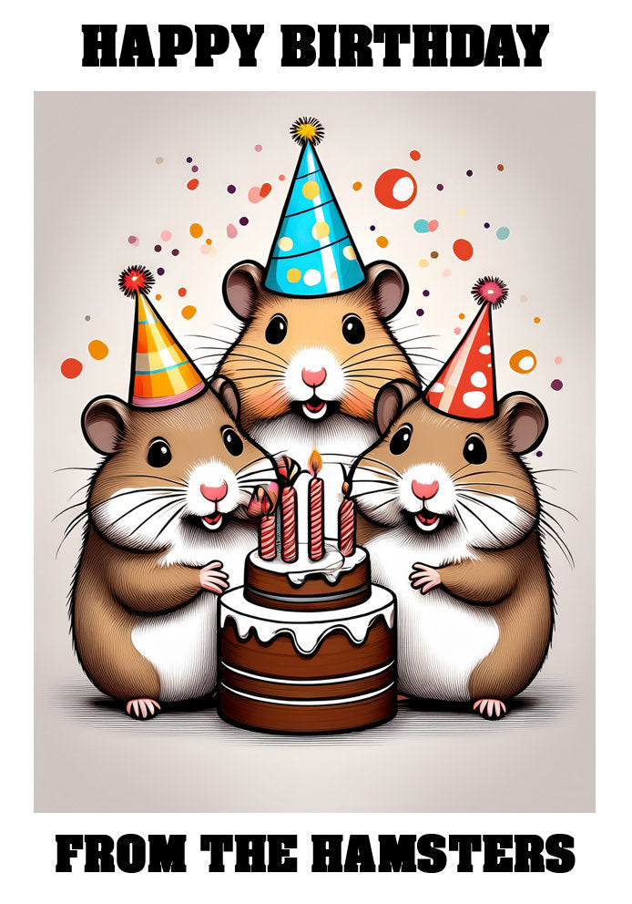 Happy Birthday From The Pets - Hamsters - Adorable Cute Cartoon Pet Themed A5 Birthday Card