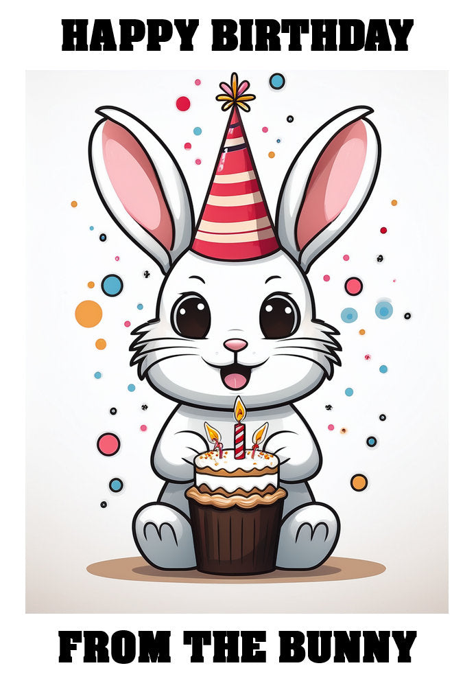Happy Birthday From The Pets - White Rabbit - Adorable Cute Cartoon Pet Themed A5 Birthday Card