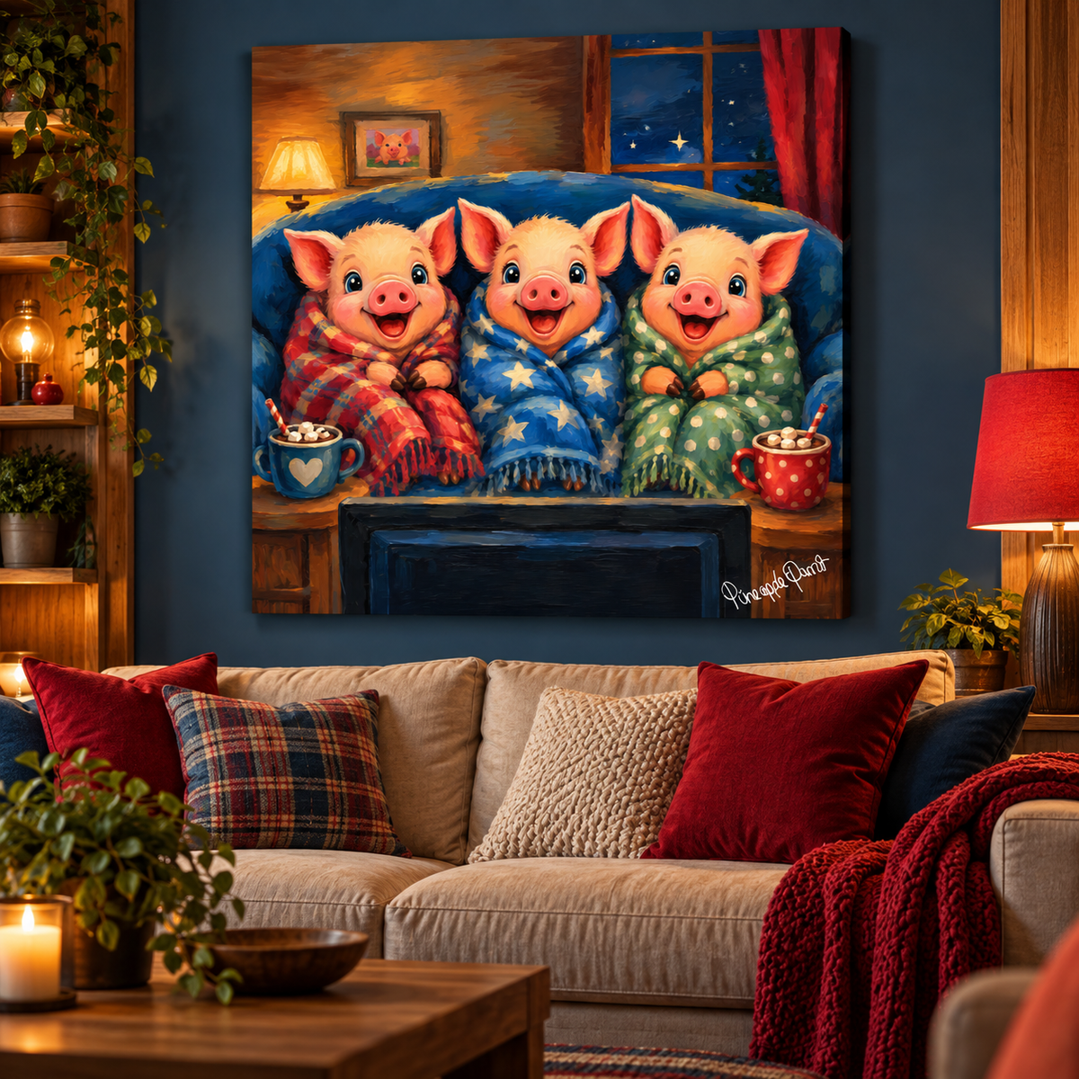 "Piglets: Pigs in Blankeys" - Square Canvas Print (Various Sizes Available)