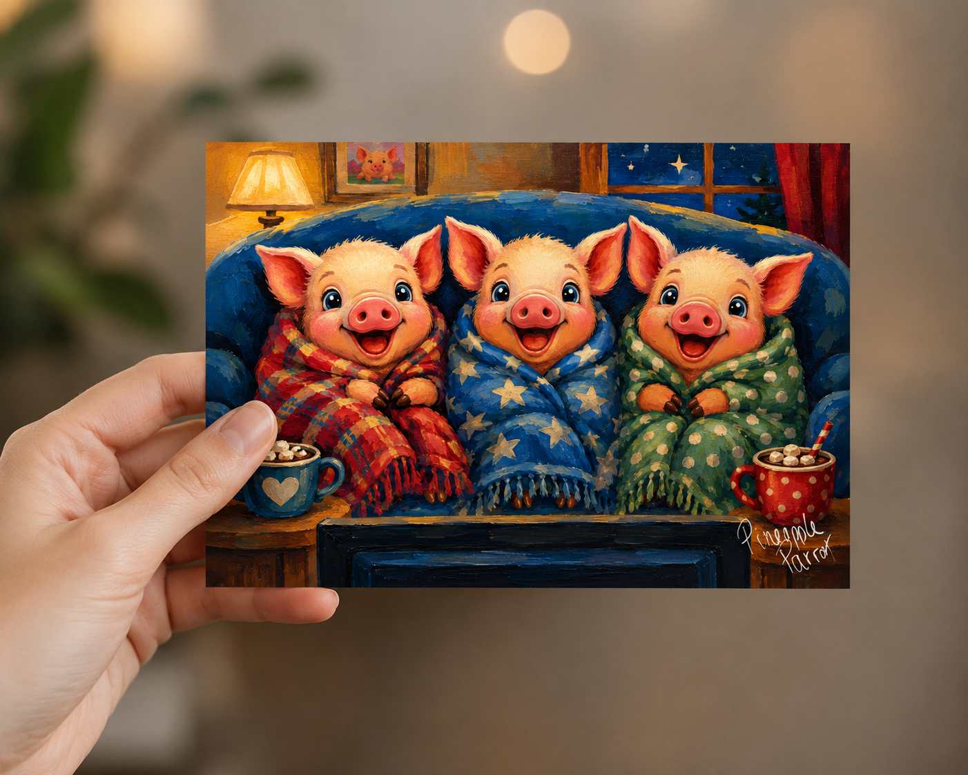 "Pigs In Blankeys" - Postcard-Style Print (A6 and A5)