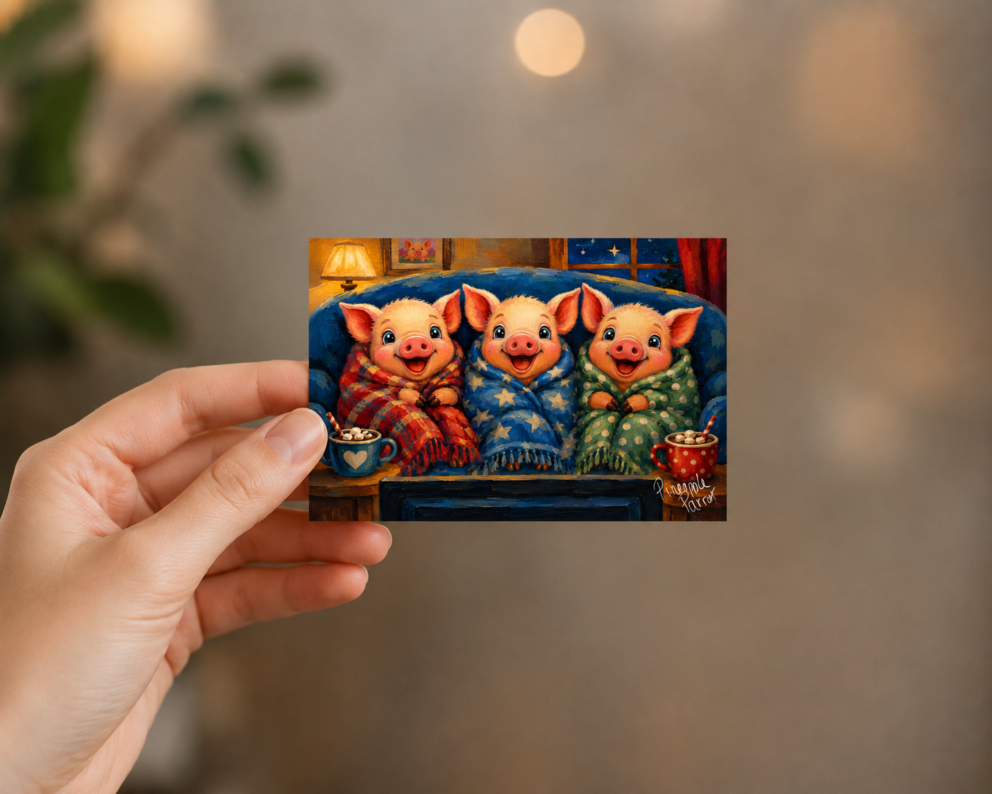 "Pigs In Blankeys" - Postcard-Style Print (A6 and A5)