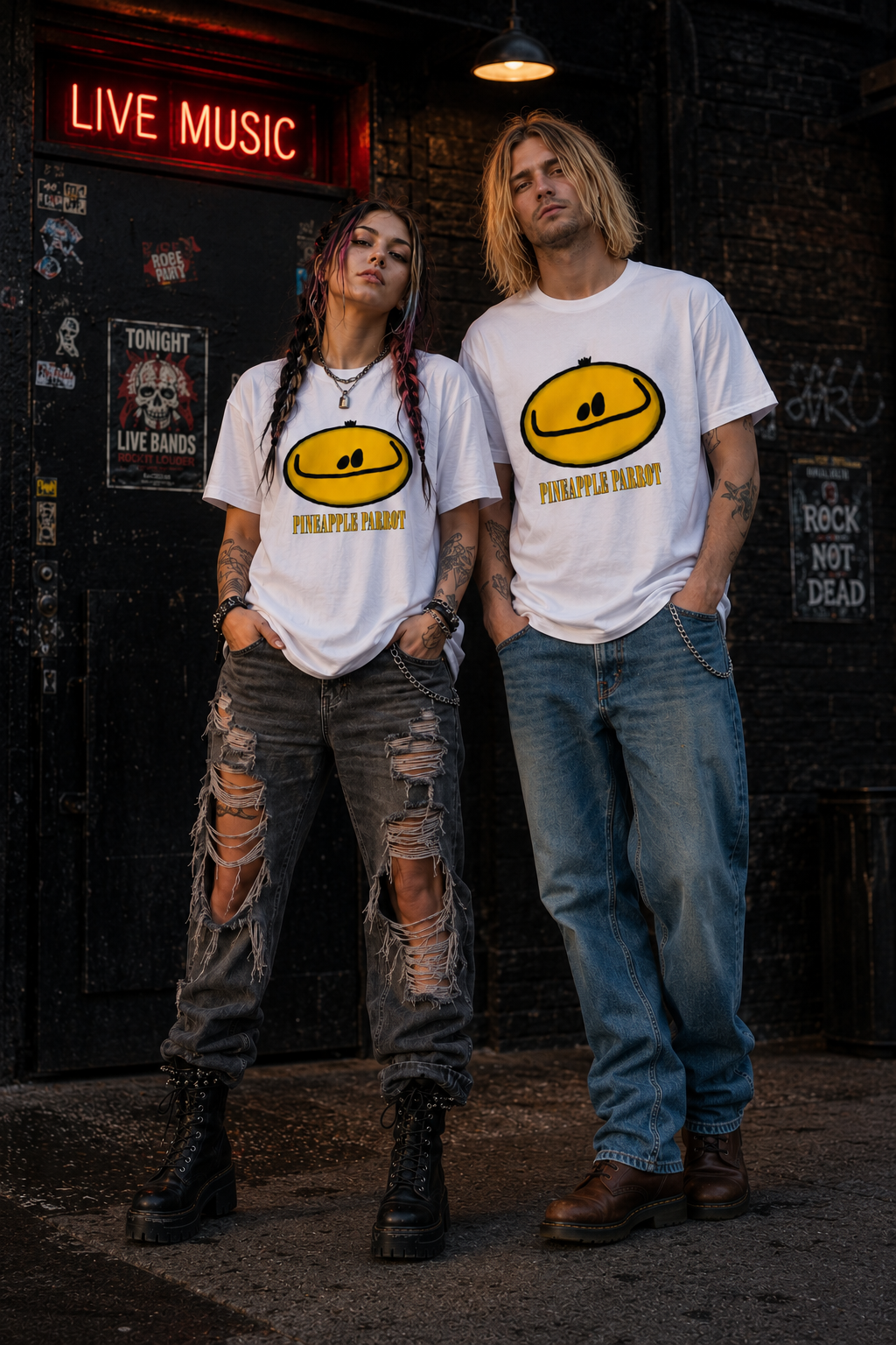 Pineapple Parrot Stevo Yellow Smiley T-Shirt (White)