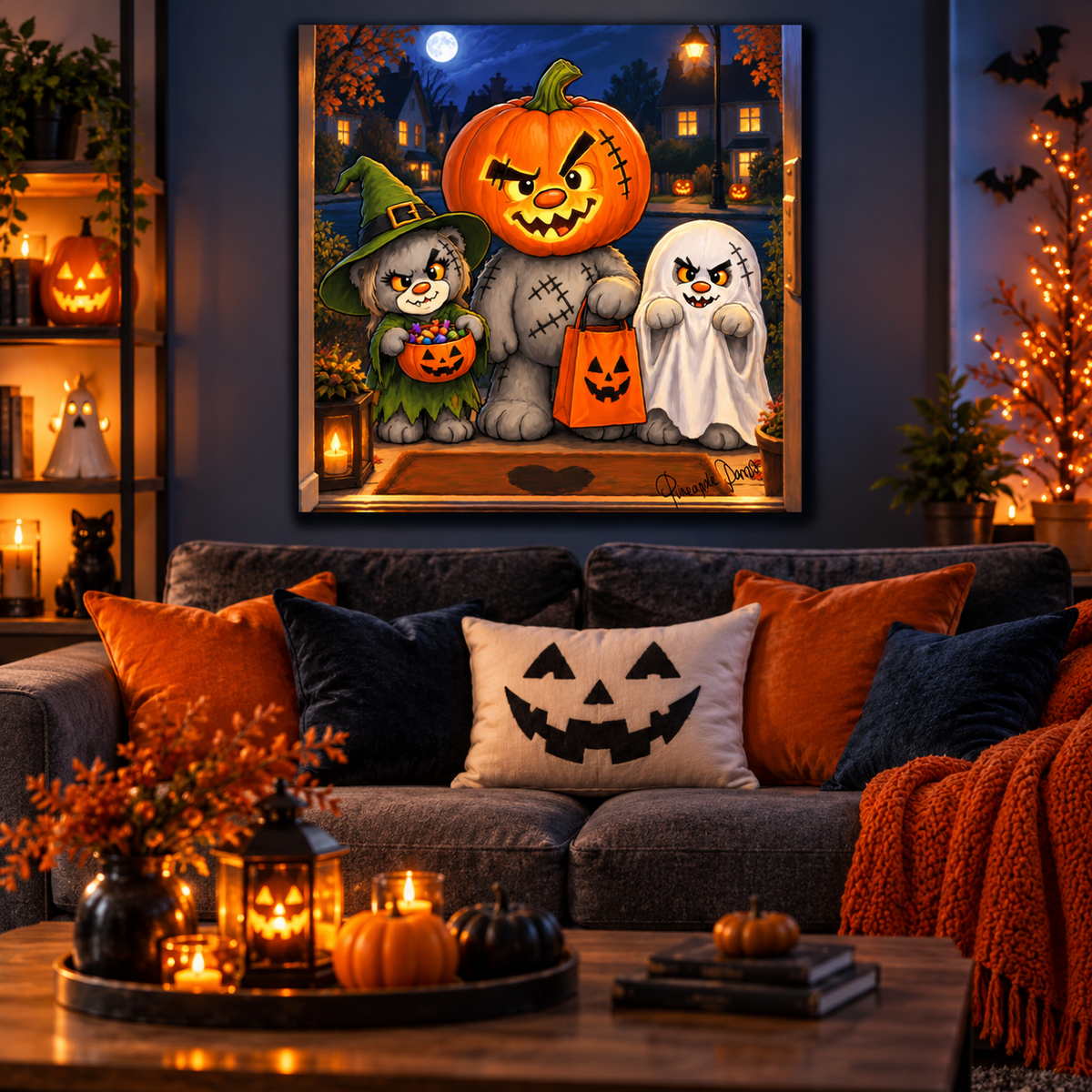 "Scratty Ted: Trick or Treat" - Square Canvas Print (Various Sizes Available)