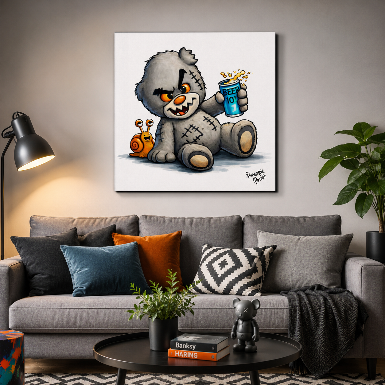 "Scratty Ted Says Cheers" - Square Canvas Print (Various Sizes Available)