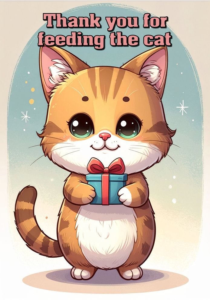 Thank You for Feeding the Cat - Adorable Cartoon A5 Thank You Card