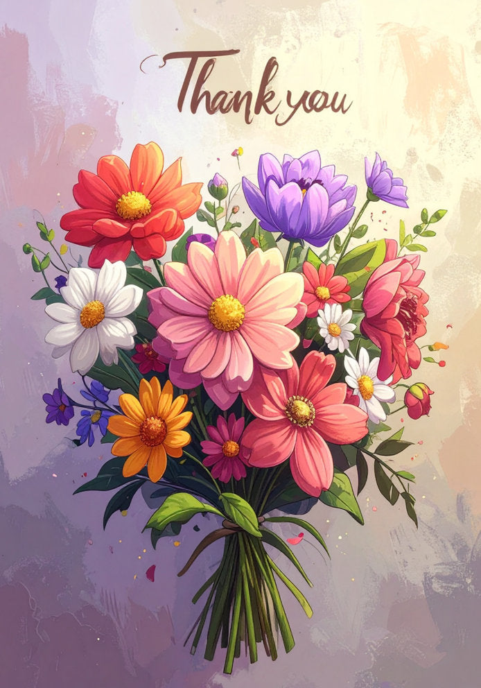 Thank You (With Traditional Floral Bouquet Design) - Artistic Traditional Floral Design A5 Thank You Card