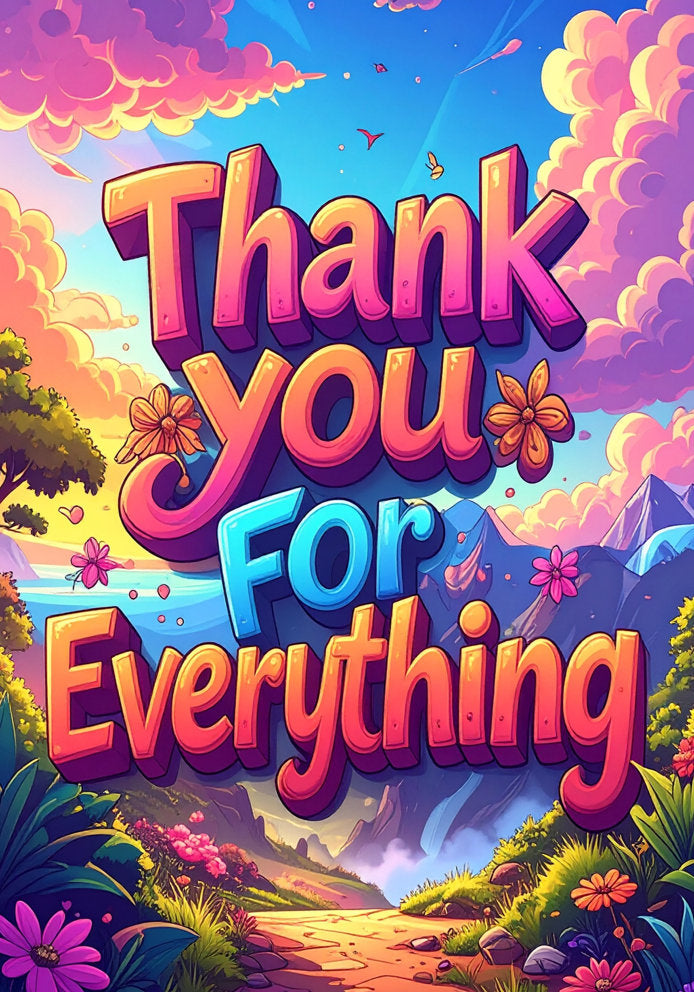 Thank You for Everything - Cartoon Comic Style Impact Text Design A5 Thank You Card