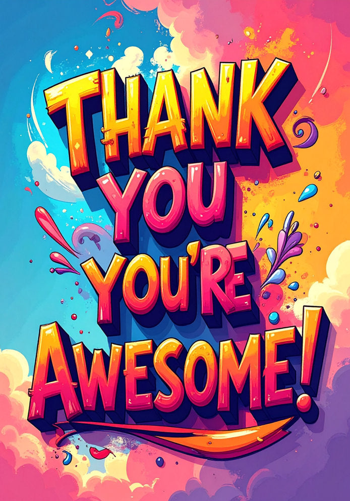 Thank You You're Awesome - Cartoon Comic Style Impact Text Design A5 Thank You Card