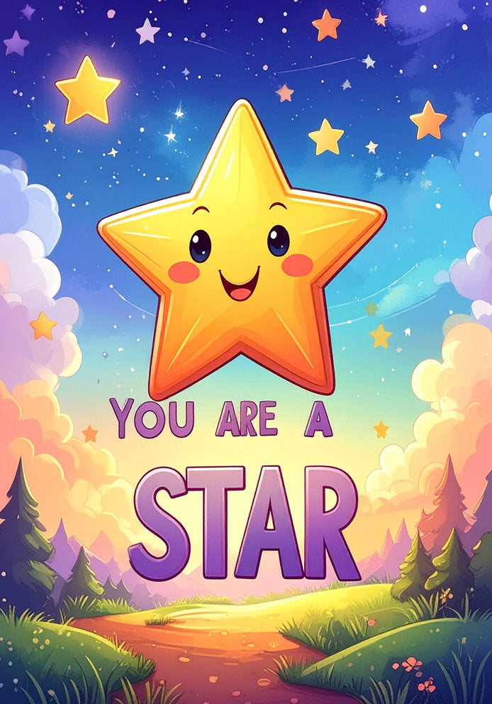You Are a Star - Cute Cartoon Star Design A5 Thank You/Acknowledgement Card