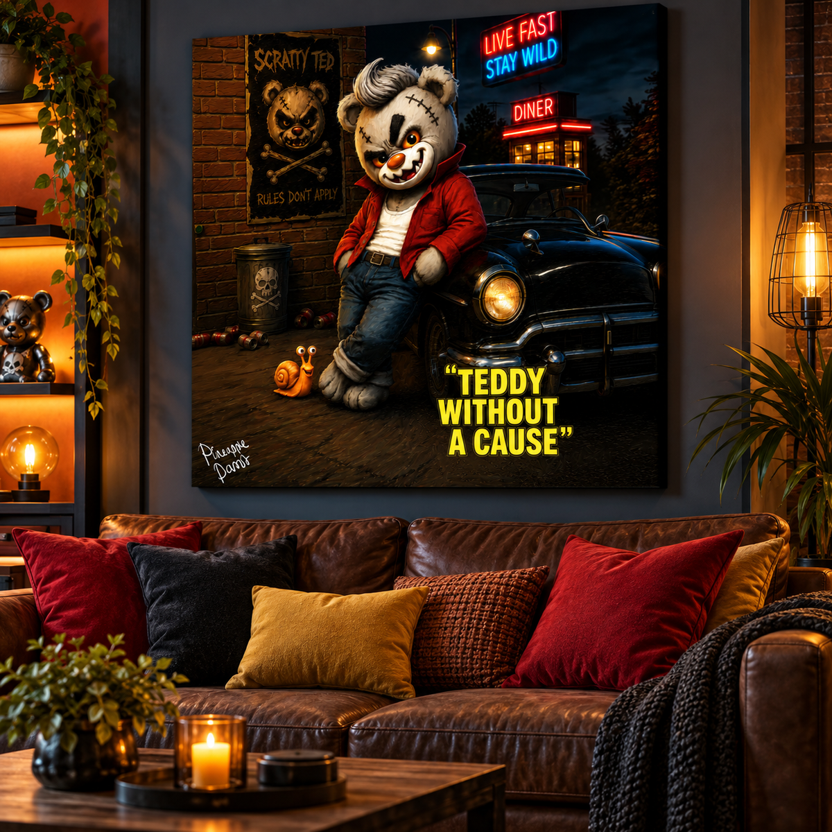 "Scratty Ted: Teddy Without A Cause" - Square Canvas Print (Various Sizes Available)