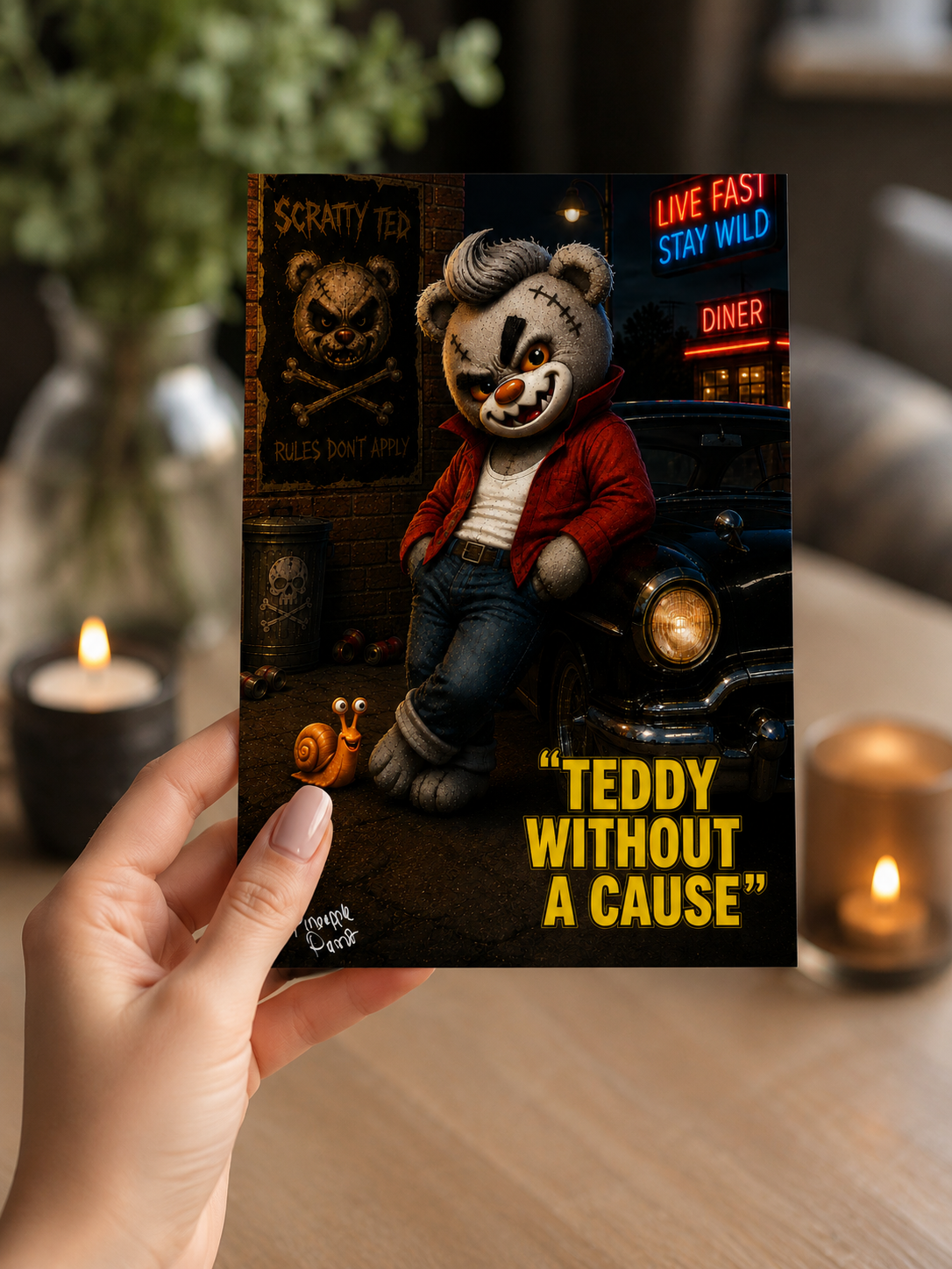 "Teddy Without A Cause" - Postcard-Style Print (A6 and A5)