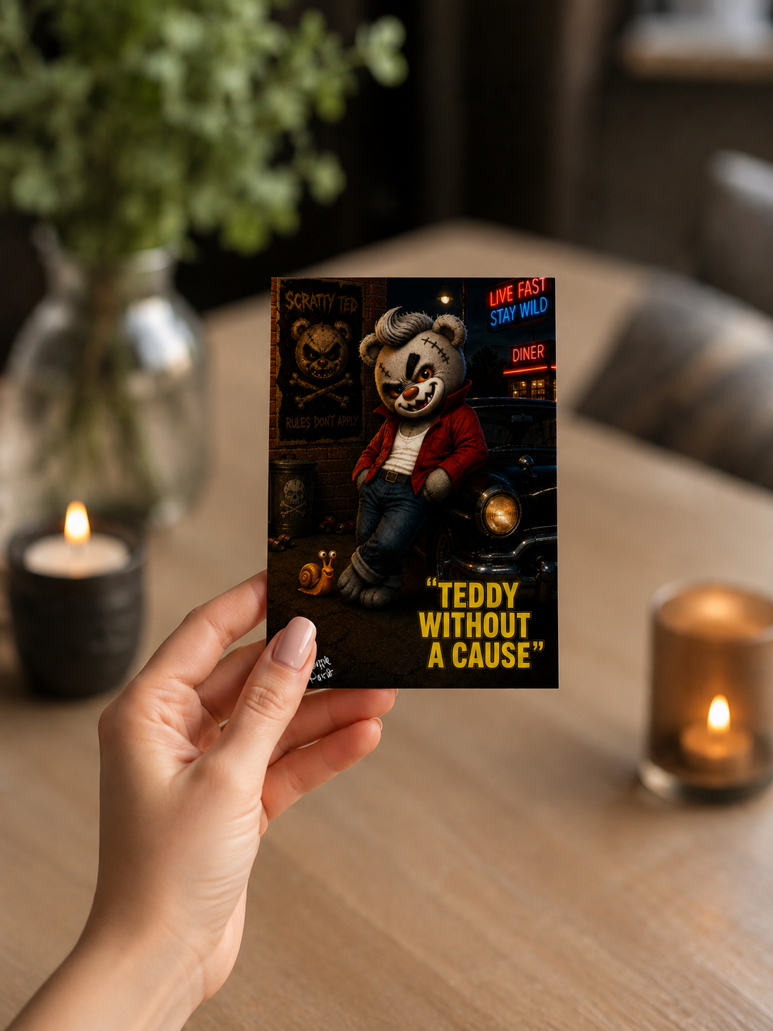 "Teddy Without A Cause" - Postcard-Style Print (A6 and A5)