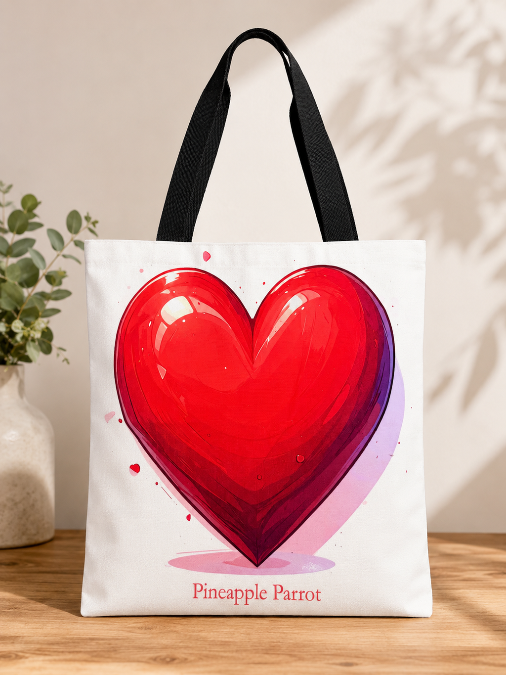 Red Love Heart Pineapple Parrot Branded Tote Bag 38 x 42cm