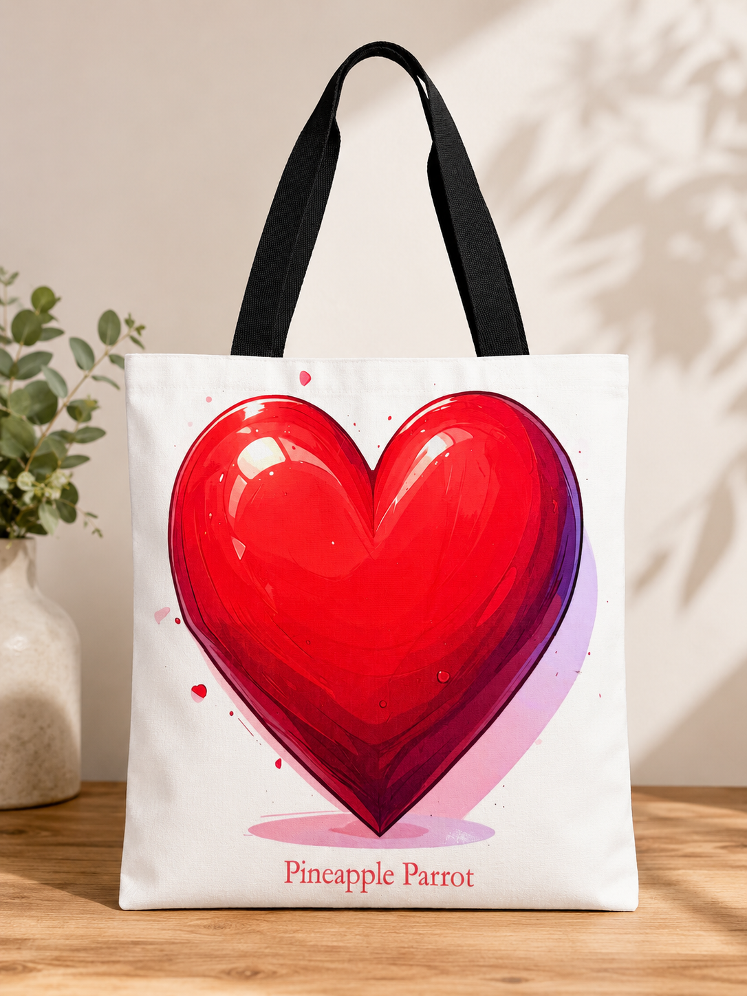 Red Love Heart Pineapple Parrot Branded Tote Bag 38 x 42cm