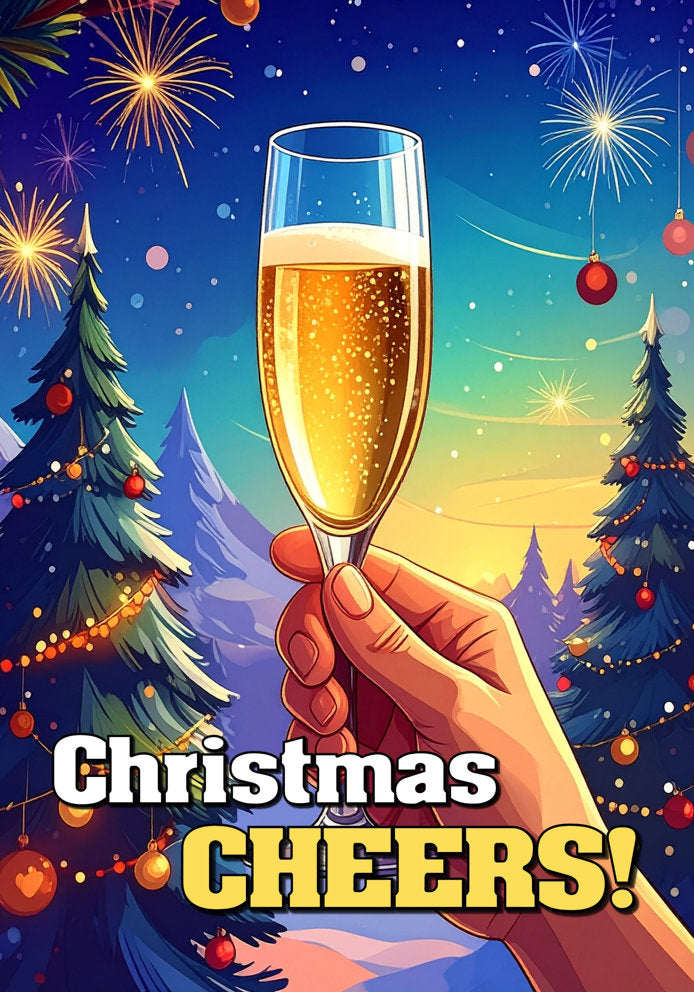 Christmas Cheers - Traditional Cartoon Champagne Cheers A5 Christmas Card