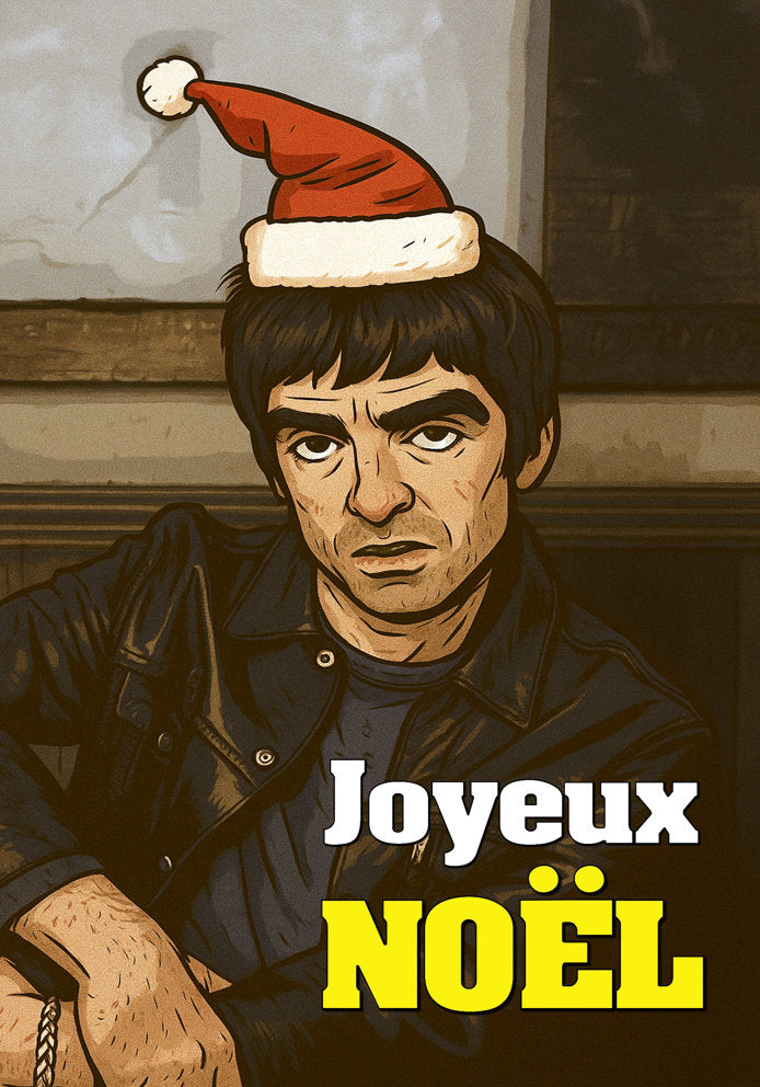 Joyeux Noel - Humorous/Funny Celebrity Fan-Art Cartoon Noel Gallagher/Oasis A5 Christmas Card