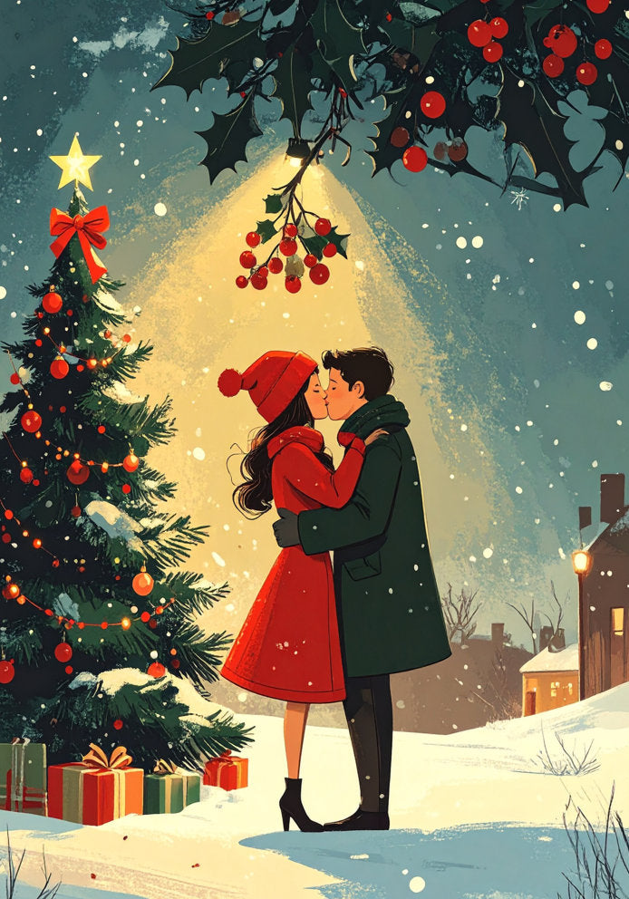 Under The Mistletoe - Gorgeous Arty/Artistic Love Themed A5 Christmas Card
