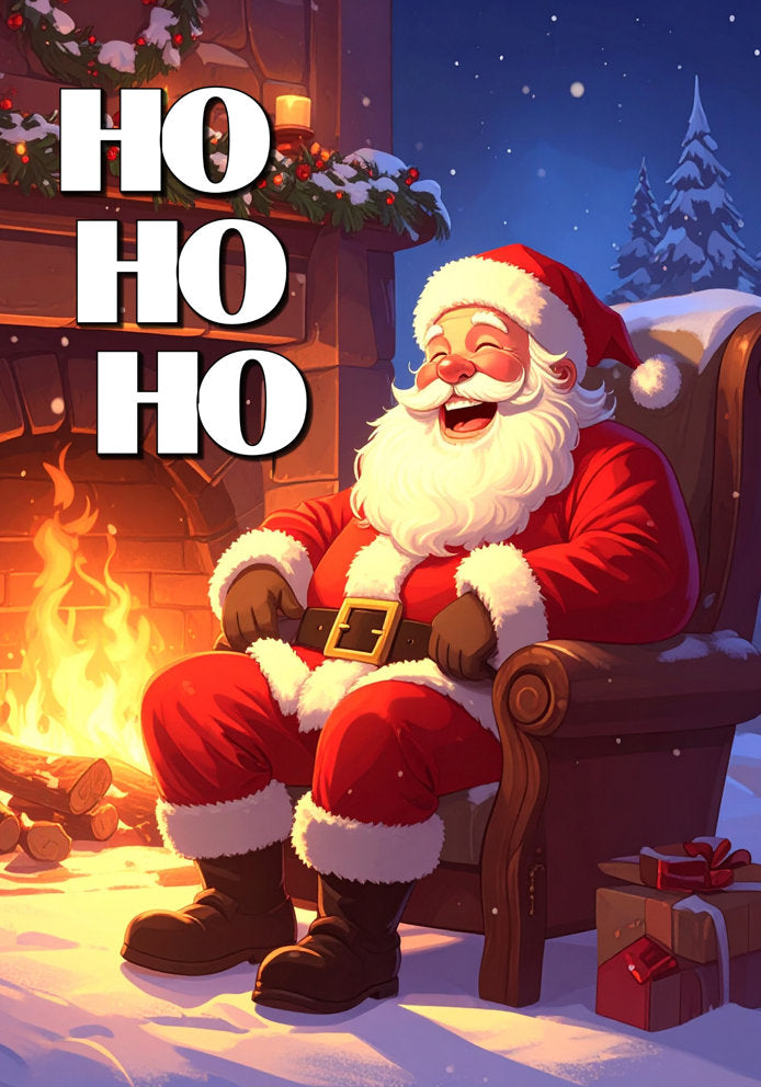 Ho Ho Ho - Jolly Santa Claus Cartoon Themed A5 Christmas Card