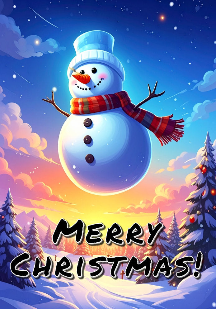 Merry Christmas - Flying Snowman Cartoon Themed A5 Christmas Card