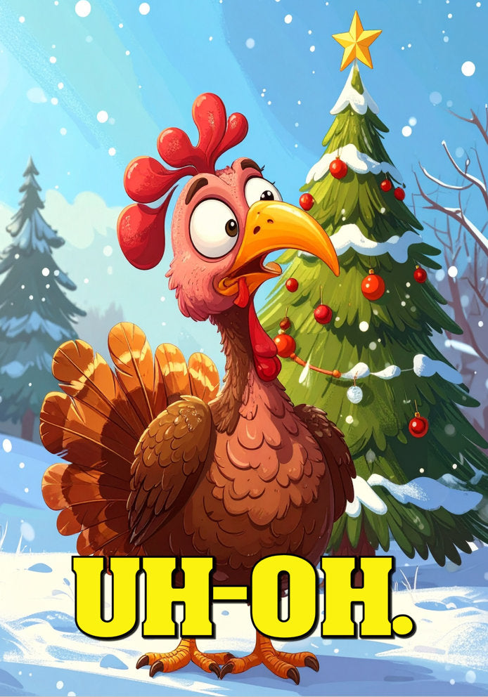 Uh-oh - Humorous/Funny Turkey Cartoon Themed A5 Christmas Card