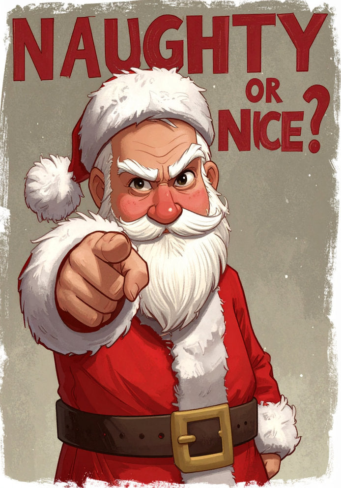 Naughty or Nice - Humorous/Funny Santa Claus Cartoon Themed A5 Christmas Card