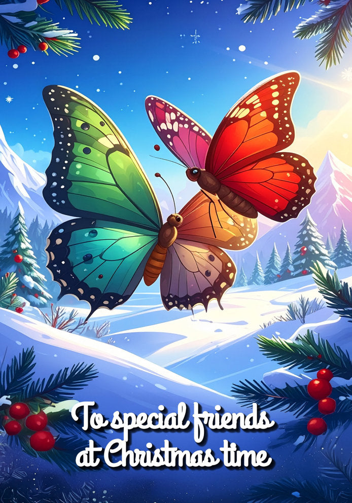 To Special Friends - Gorgeous Butterfly Themed A5 Christmas Card