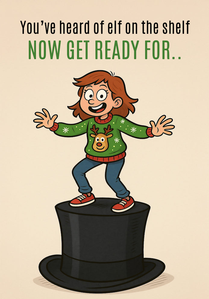 Tw*t on a Hat - Humorous/Funny Elf on the Shelf Cartoon Themed A5 Christmas Card